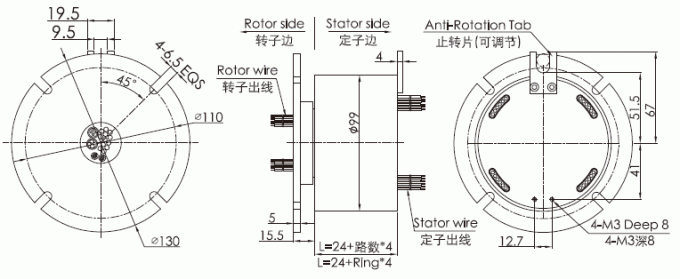 bm099 dibujo industrial del anillo colectando del anillo colectando del autobús de la serie de la serie BM099 (RS-232, RS-485, RS-422)