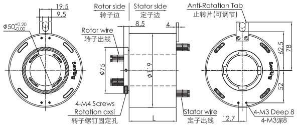 uh50119-01 dibujo del anillo colectando del anillo colectando de la señal de la serie USB2.0 de la serie UH50119-01