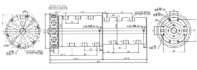 3012012 dibujo rotatorio neumático y eléctrico del paso de la serie G3/8 12 de la serie 3012012 de la unión del anillo colectando
