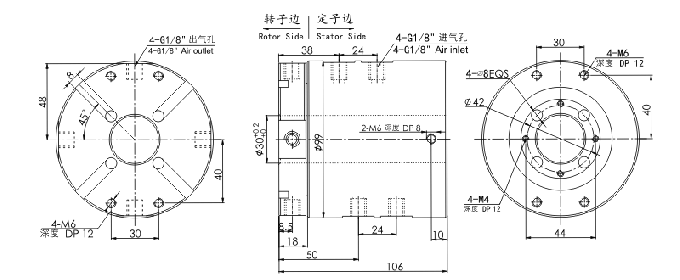 33040063304006 气电滑环 系列滑环外形图纸 del 中空 30m m