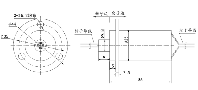 m250 dibujo compacto del anillo colectando del anillo colectando del OD 25m m de la serie de la serie M250 (anillo colectando de la cápsula)