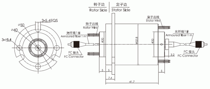 fo102 serie de la serie FO102 1 dibujo Fibra-eléctrico del anillo colectando de Ring Fiber Optic Rotary Joint del resbalón del canal
