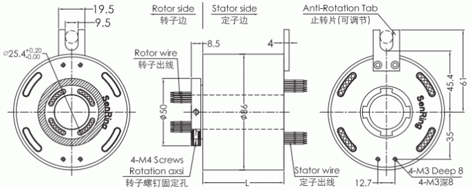 uh2586-02 dibujo del anillo colectando del anillo colectando de la señal de la serie USB2.0 de la serie UH2586-02