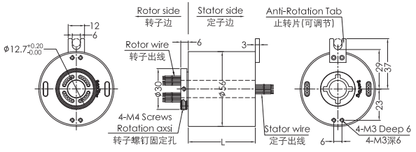 uh1256-01 dibujo del anillo colectando del anillo colectando de la señal de la serie USB2.0 de la serie UH1256-01