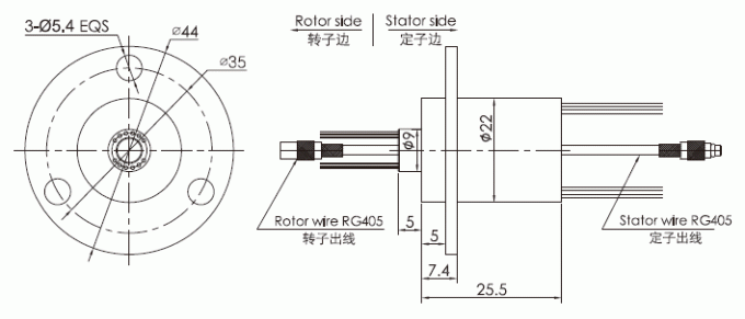 hf0103-22 dibujo común rotatorio coaxial del anillo colectando del canal de Singal de la serie de la serie HF0103-22