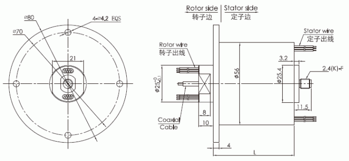 hf0150-56 dibujo común rotatorio del anillo colectando del anillo colectando del Rf de la serie de la serie HF0150-56