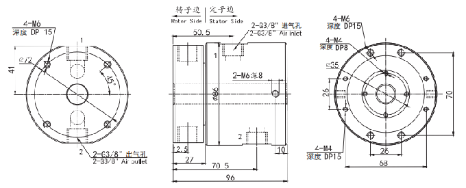 3002012 dibujo rotatorio neumático y eléctrico del paso de la serie G3/8 2 de la serie 3002012 de la unión del anillo colectando