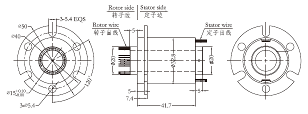 h1532 dibujo del anillo colectando del tamaño 15m m Mini Through Hole Slip Ring del agujero de la serie de la serie H1532